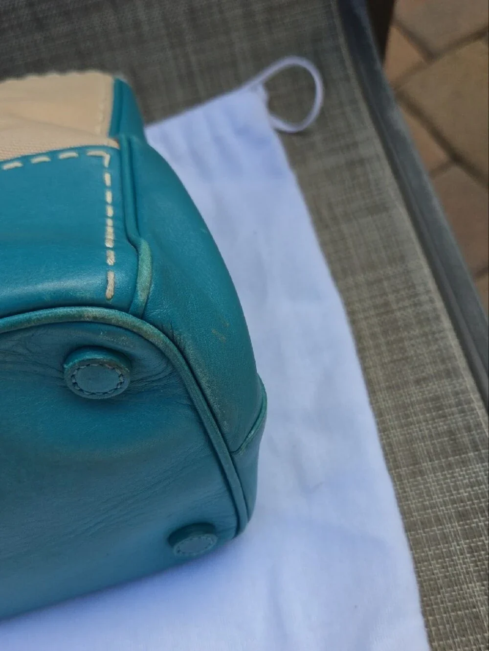 Prada Beige and Teal Top-Handle Tote